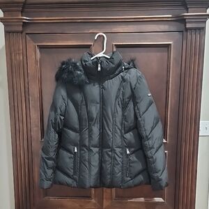 Calvin Klein Black Puffer Jacket with Faux Fur Trim